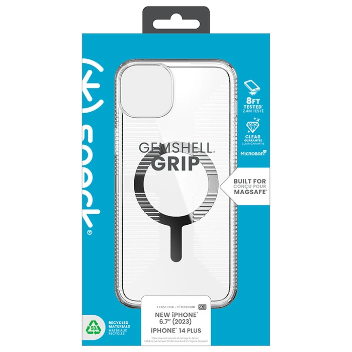 Speck Gemshell Grip MagSafe Apple iPhone 15 Plus / 14 Plus (Clear/Chrome Finish)