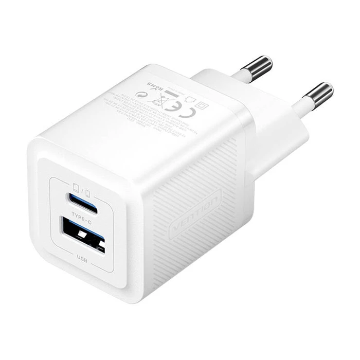 Φορτιστής Πρίζας Vention FEQW0-EU, USB-C + USB- A, 30W/30W , GaN (white)