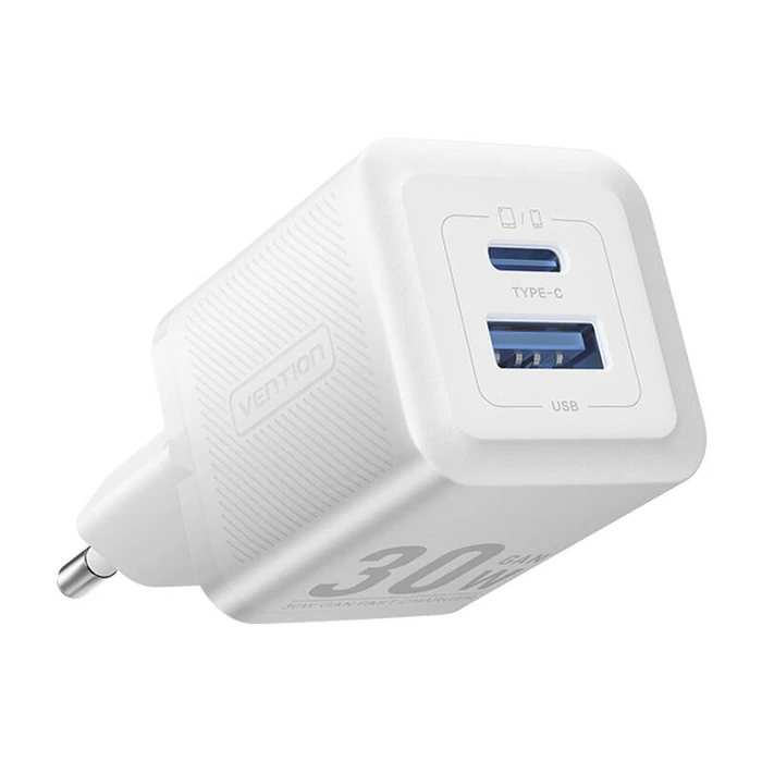 Φορτιστής Πρίζας Vention FEQW0-EU, USB-C + USB- A, 30W/30W , GaN (white)