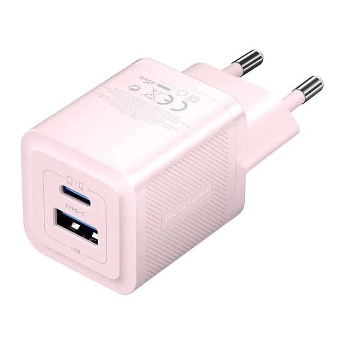 Φορτιστής Πρίζας Vention FEQP0-EU, USB-C + USB- A, 30W/30W, GaN (pink)