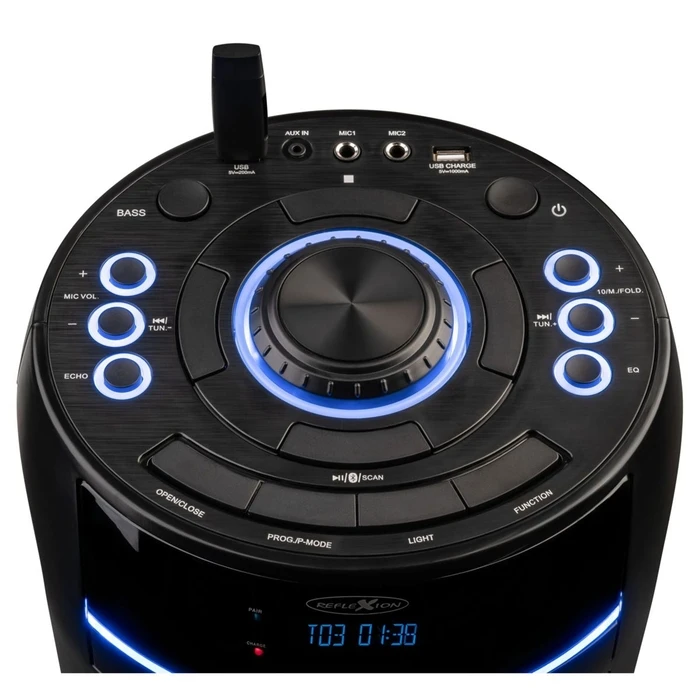Σύστημα all-in-one Reflexion φορητό Bluetooth party speaker με CD/MP3, USB, MicroSD και ραδιόφωνο PS10BTCD/N