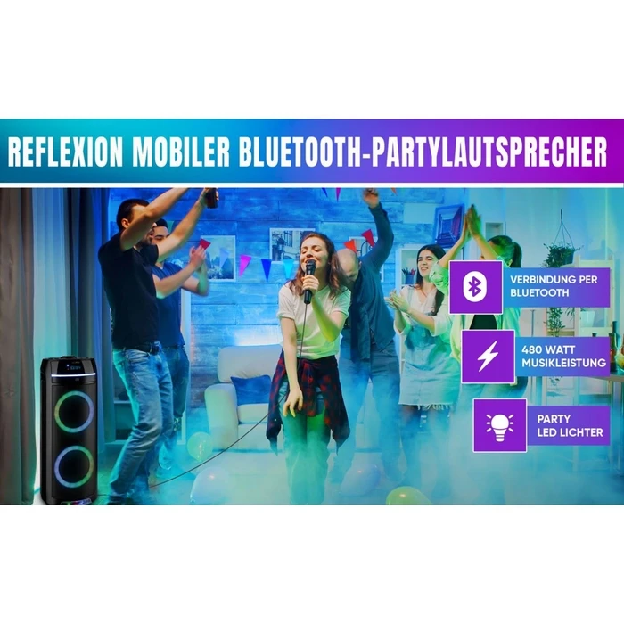 Σύστημα all-in-one Reflexion φορητό Bluetooth party speaker με CD/MP3, USB, MicroSD και ραδιόφωνο PS10BTCD/N