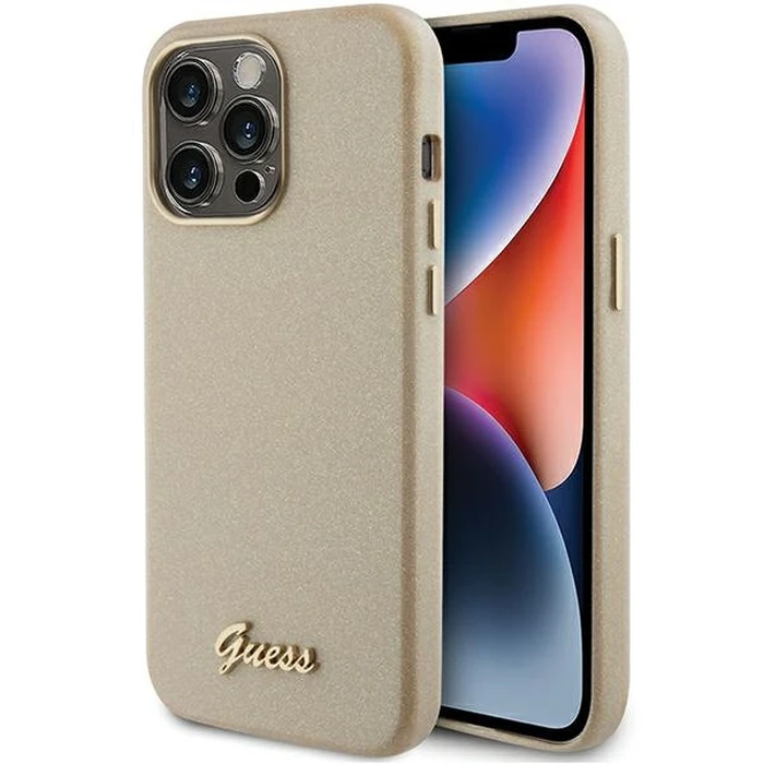 Guess GUHCP15LPGMCSD Apple iPhone 15 Pro hardcase Glitter Glossy Script light gold