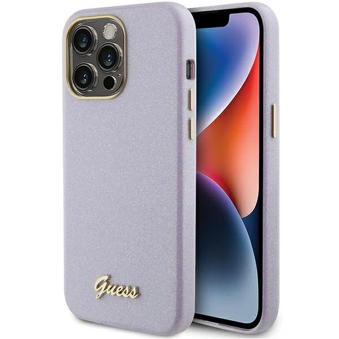 Guess GUHCP15LPGMCSL Apple iPhone 15 Pro hardcase Glitter Glossy Script lilac