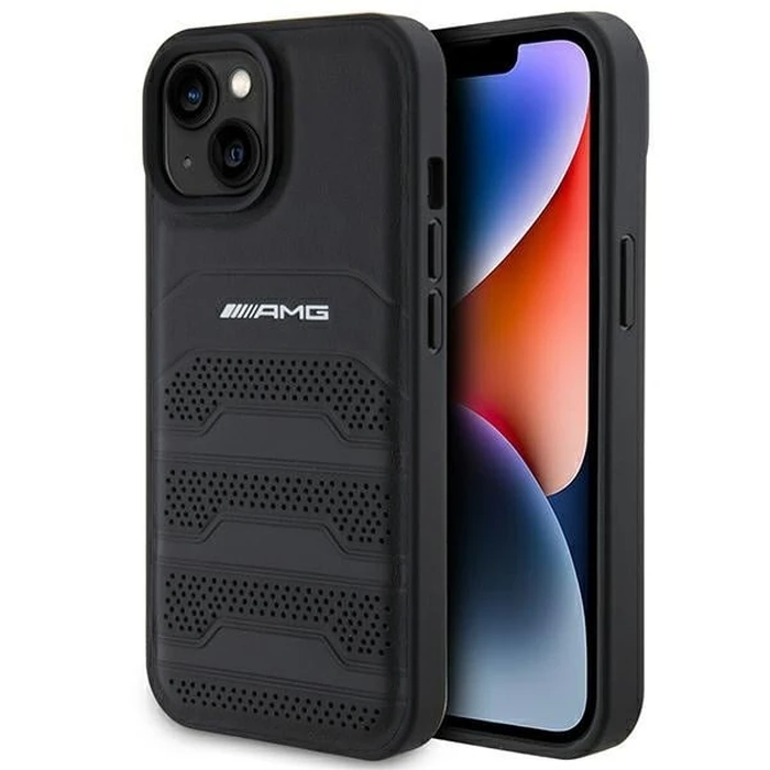 AMG AMHCP15MGSEBK Apple iPhone 15 Plus / 14 Plus hardcase Leather Debossed Lines black