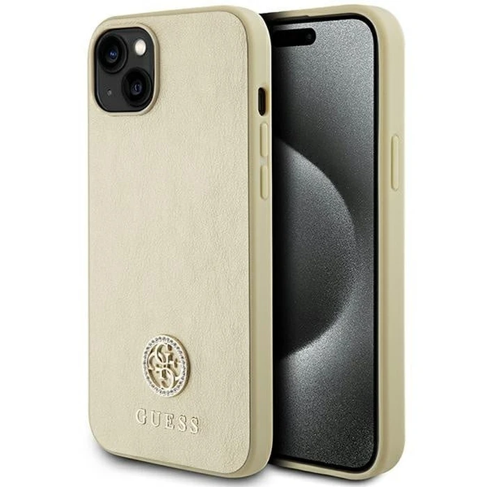 Guess GUHCP15SPS4DGPD Apple iPhone 15 hardcase Leather 4G Metal Logo Strass gold