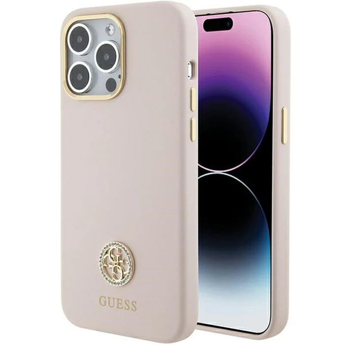 Guess GUHCP15XM4DGPP Apple iPhone 15 Pro Max hardcase Silicone Logo Strass 4G pink