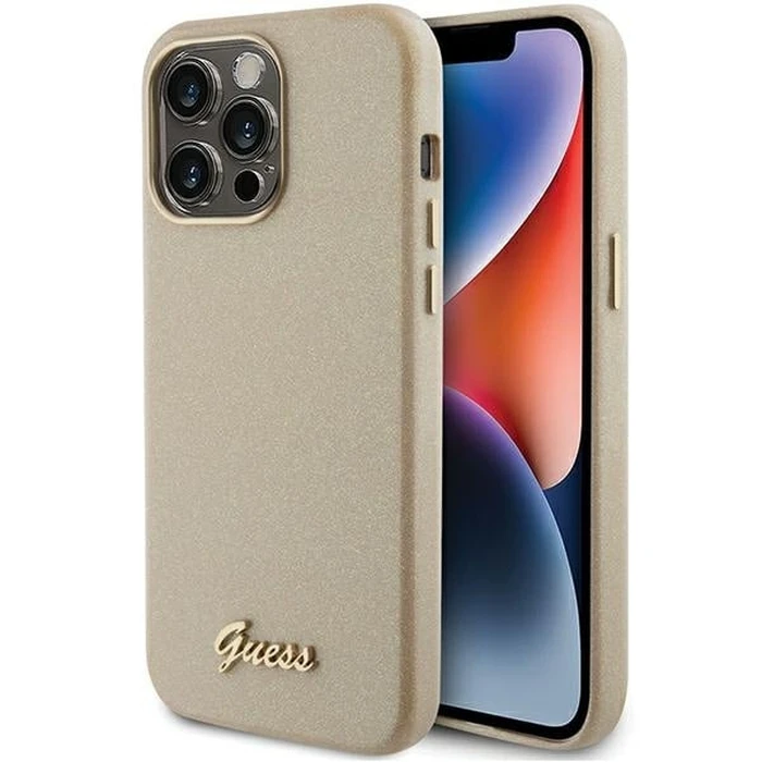 Guess GUHCP15XPGMCSD Apple iPhone 15 Pro Max hardcase Glitter Glossy Script light gold