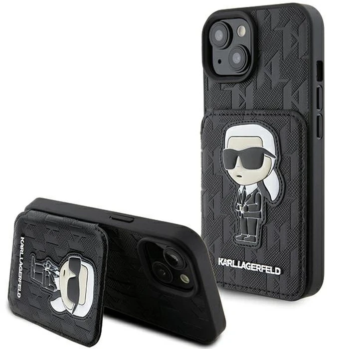 Karl Lagerfeld KLHCP15SSAKKNSCK Apple iPhone 15 hardcase Saffiano Monogram Ikonik Patch black
