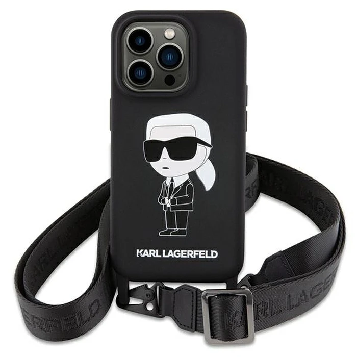 Karl Lagerfeld KLHCP15SSCBSKNK Apple iPhone 15 hardcase Crossbody Silicone Ikonik black