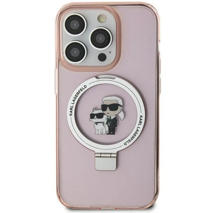 Karl Lagerfeld KLHMP15SHMRSKCP Apple iPhone 15 hardcase Ring Stand Karl&Choupettte MagSafe pink