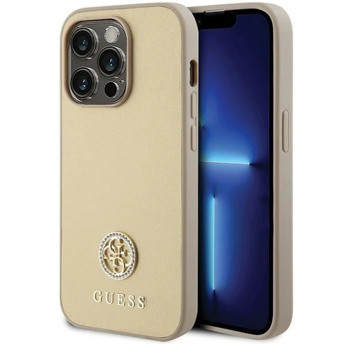 Guess GUHCP15LPS4DGPD Apple iPhone 15 Pro hardcase Strass Metal Logo gold