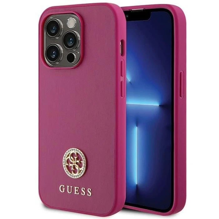 Guess GUHCP15XPS4DGPP Apple iPhone 15 Pro Max hardcase Strass Metal Logo pink