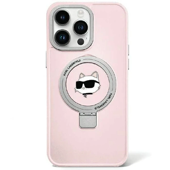 Karl Lagerfeld KLHMP15LHMRSCHP Apple iPhone 15 Pro hardcase Ring Stand Choupette Head MagSafe pink