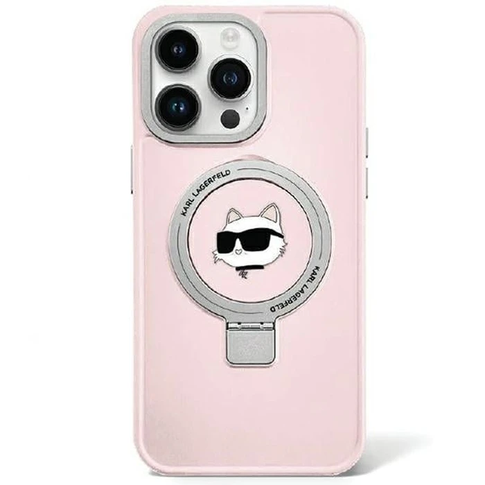 Karl Lagerfeld KLHMP15XHMRSCHP Apple iPhone 15 Pro Max hardcase Ring Stand Choupette Head MagSafe pink