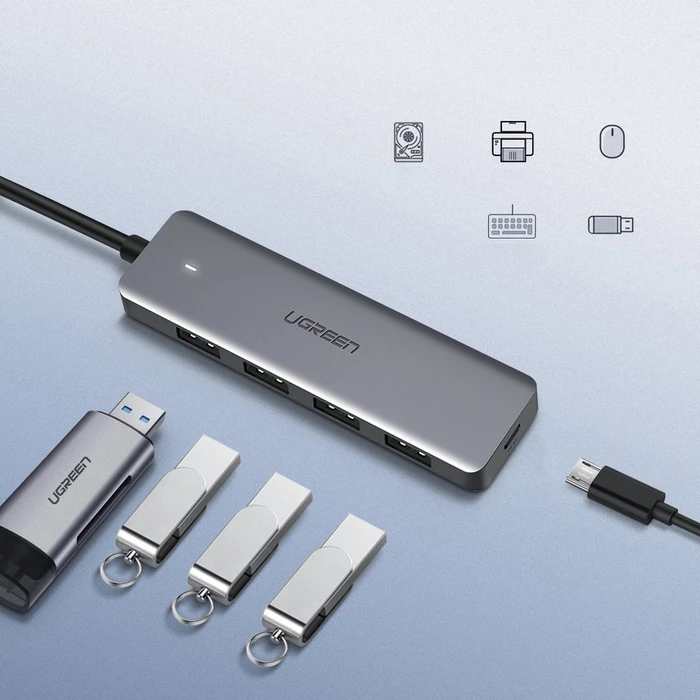 UGREEN USB-A / 4xUSB-A 3.2Gen1 HUB with additional micro USB power port grey
