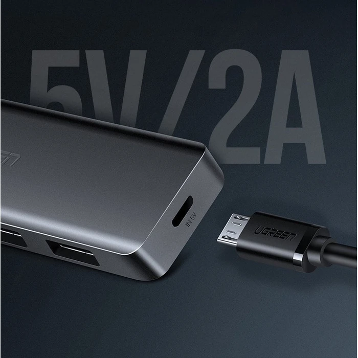 UGREEN USB-A / 4xUSB-A 3.2Gen1 HUB with additional micro USB power port grey