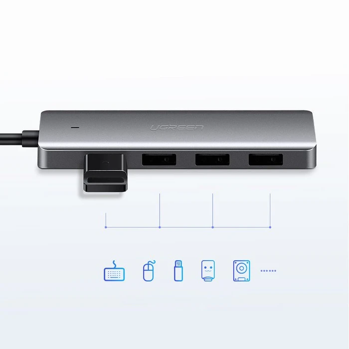 UGREEN USB-A / 4xUSB-A 3.2Gen1 HUB with additional micro USB power port grey