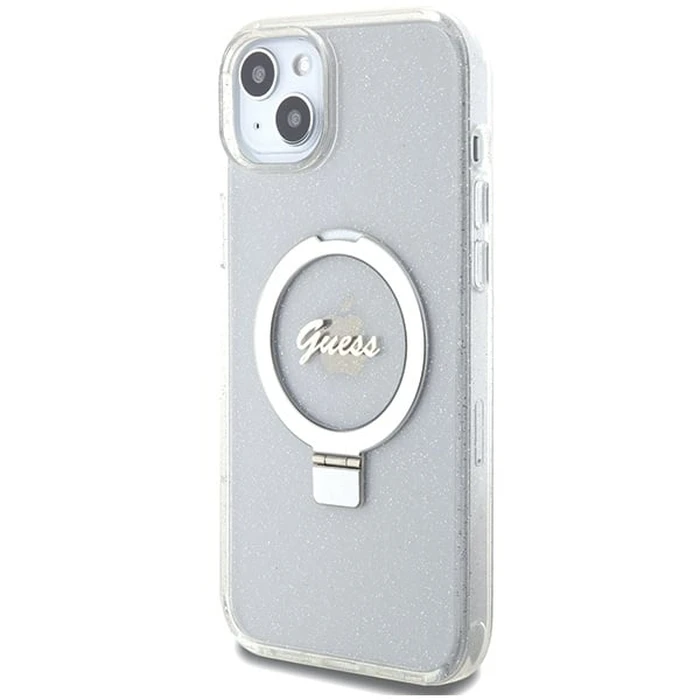 Guess GUHMP15MHRSGSD Apple iPhone 15 Plus / 14 Plus hardcase Ring Stand Script Glitter MagSafe transparent