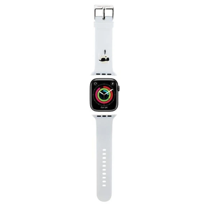 Strap Karl Lagerfeld KLAWLSLKNH Apple Watch 4/5/6/7/SE/8/9/Ultra 44/45/49mm strap 3D Rubber Karl Head white
