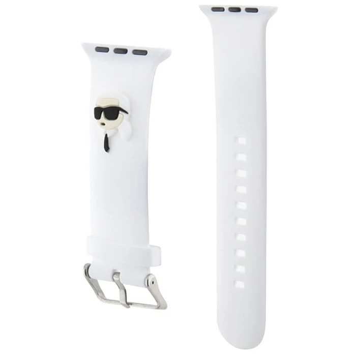 Strap Karl Lagerfeld KLAWLSLKNH Apple Watch 4/5/6/7/SE/8/9/Ultra 44/45/49mm strap 3D Rubber Karl Head white