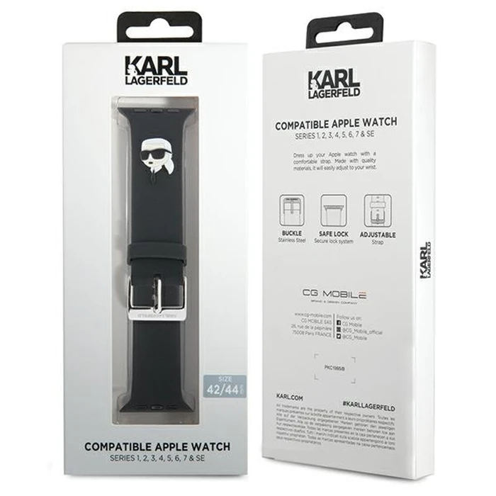 Belt Karl Lagerfeld KLAWLSLKNK Apple Watch 4/5/6/7/SE/8/9/Ultra 44/45/49mm strap 3D Rubber Karl Head black