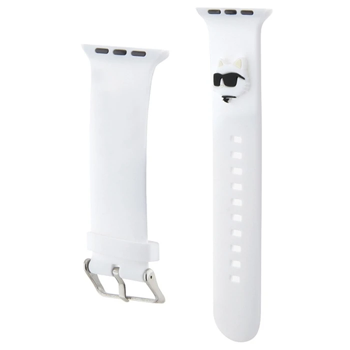 Belt Karl Lagerfeld KLAWMSLCNH Apple Watch 4/5/6/7/SE/8/9/10 40/41/42mm strap 3D Rubber Choupette Heads white