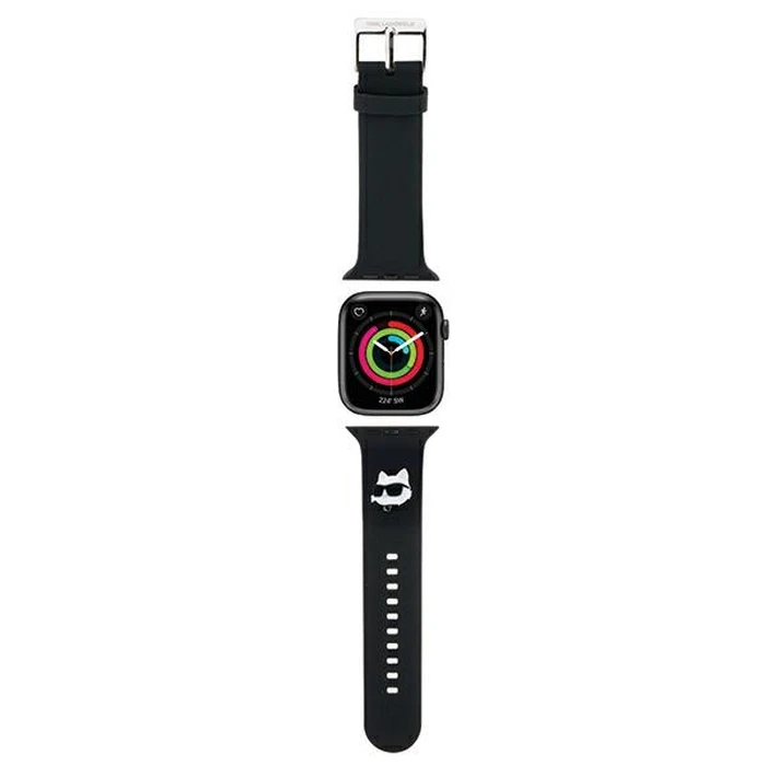Belt Karl Lagerfeld KLAWMSLCNK Apple Watch 4/5/6/7/SE/8/9/10 40/41/42mm strap 3D Rubber Choupette Heads black