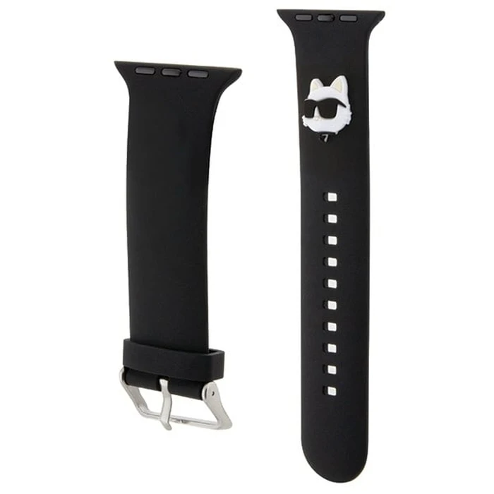 Belt Karl Lagerfeld KLAWMSLCNK Apple Watch 4/5/6/7/SE/8/9/10 40/41/42mm strap 3D Rubber Choupette Heads black