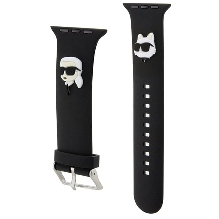 Belt Karl Lagerfeld KLAWMSLKCNK Apple Watch 4/5/6/7/SE/8/9/10 40/41/42mm strap 3D Rubber Karl&Choupette Heads black