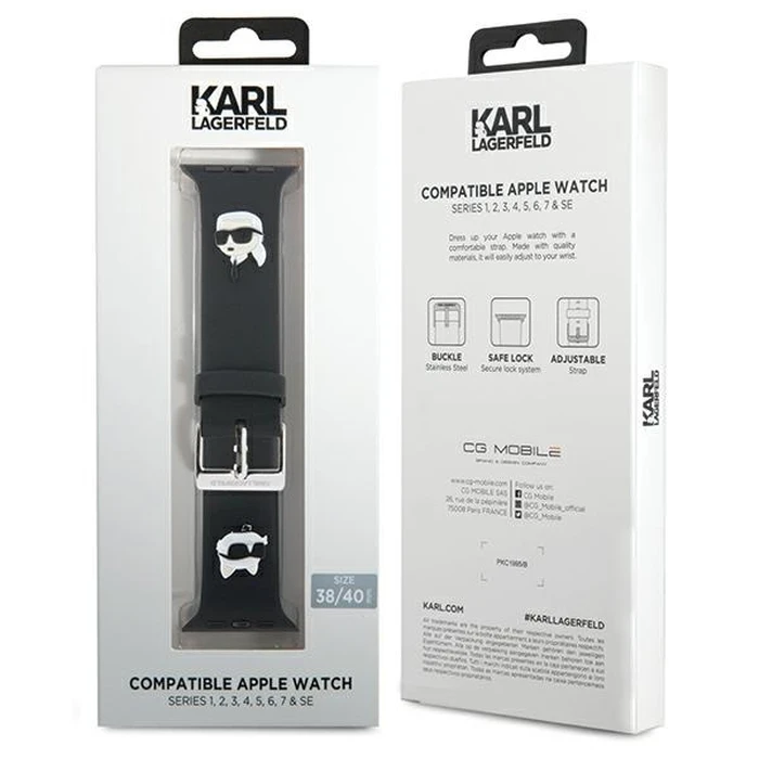 Belt Karl Lagerfeld KLAWMSLKCNK Apple Watch 4/5/6/7/SE/8/9/10 40/41/42mm strap 3D Rubber Karl&Choupette Heads black