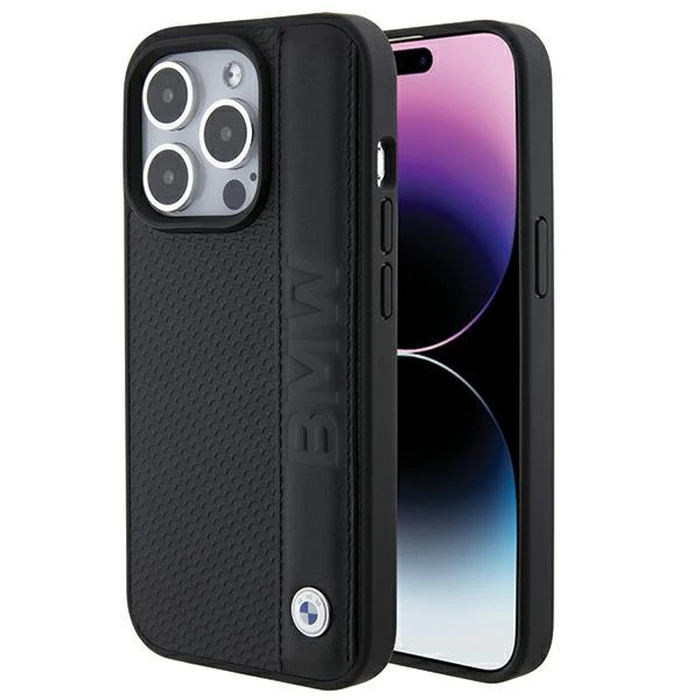 BMW BMHCP15L22RDPK Apple iPhone 15 Pro hardcase Leather Textured & Stripe black