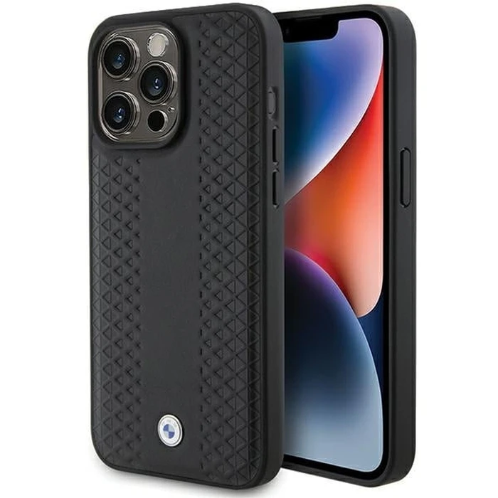 BMW BMHCP15L22RFGK Apple iPhone 15 Pro Leather Diamond Pattern black