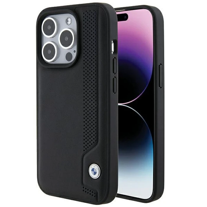 BMW BMHCP15X22RBDK Apple iPhone 15 Pro Max hardcase Leather Blue Dots black