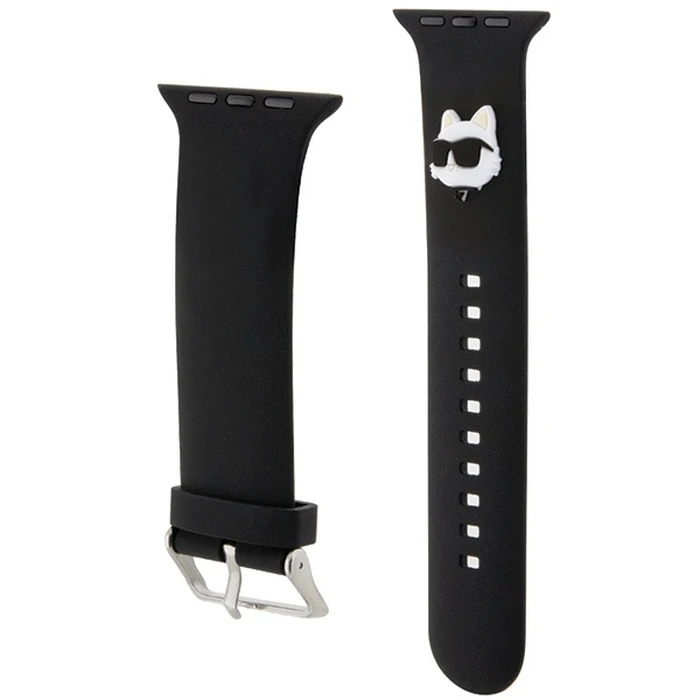 Belt Karl Lagerfeld KLAWLSLCNK Apple Watch 4/5/6/7/SE/8/9/Ultra 44/45/49mm strap 3D Rubber Choupette Head Black