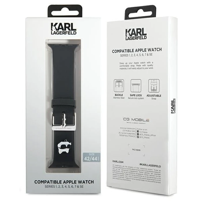 Belt Karl Lagerfeld KLAWLSLCNK Apple Watch 4/5/6/7/SE/8/9/Ultra 44/45/49mm strap 3D Rubber Choupette Head Black
