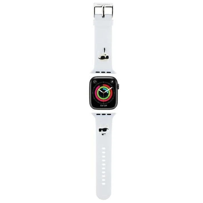Belt Karl Lagerfeld KLAWLSLKCNH Apple Watch 4/5/6/7/SE/8/9/Ultra 44/45/49mm strap 3D Rubber Karl&Choupette Heads white