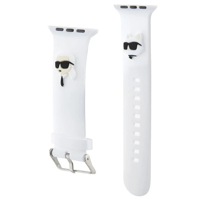 Belt Karl Lagerfeld KLAWLSLKCNH Apple Watch 4/5/6/7/SE/8/9/Ultra 44/45/49mm strap 3D Rubber Karl&Choupette Heads white