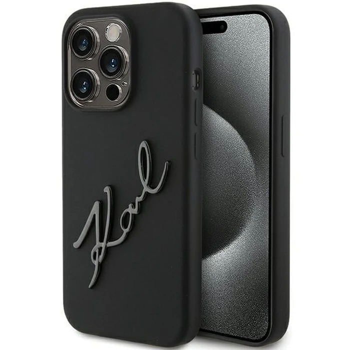 Karl Lagerfeld KLHCP15LSKSBMCK iPhone 15 Pro Black hardcase Silicone Karl Script