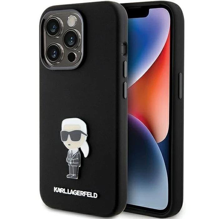 Karl Lagerfeld KLHCP15LSMHKNPK iPhone 15 Pro Black Silicone Ikonik Metal Pin