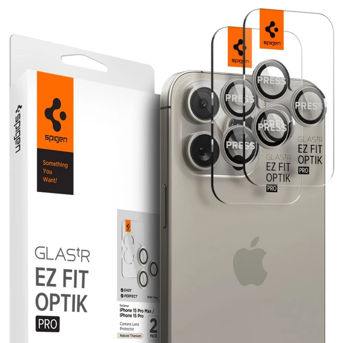 Spigen Optik.TR EZ Fit Camera Protector Apple iPhone 14 Pro / Max / 15 Pro / Max / 16 Pro / Max / 17 Pro / Max Natural Titanium [2 PACK]