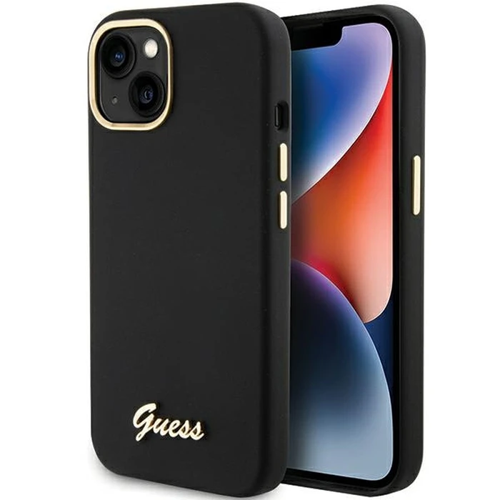 Guess GUHCP15SSMBSLK iPhone 15 Black hardcase Silicone Script Metal Logo & Frame