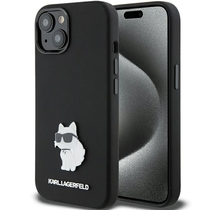 Karl Lagerfeld KLHCP15MSMHCNPK iPhone 15 Plus Black Silicone Choupette Metal Pin