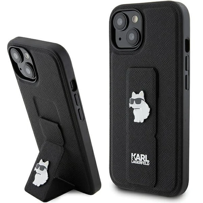 Karl Lagerfeld KLHCP15MGSACHPK Apple iPhone 15 Plus / 14 Plus hardcase Gripstand Saffiano Choupette Pins black