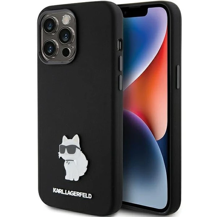 Karl Lagerfeld KLHCP15XSMHCNPK Apple iPhone 15 Pro Max Silicone Choupette Metal Pin black
