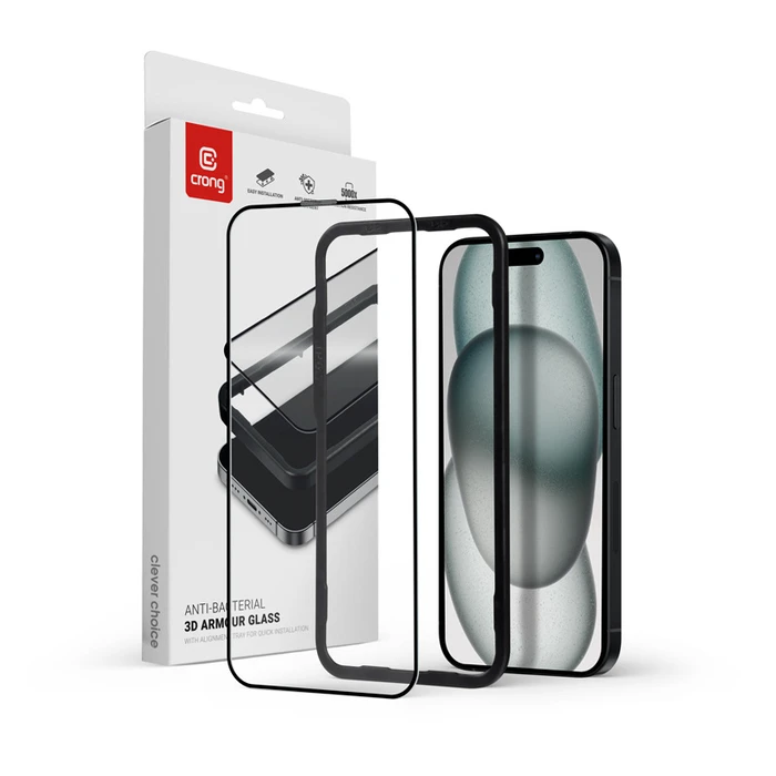 Crong Anti-Bacterial 3D Armour Glass Apple iPhone 15 Plus / 14 Plus + installation frame