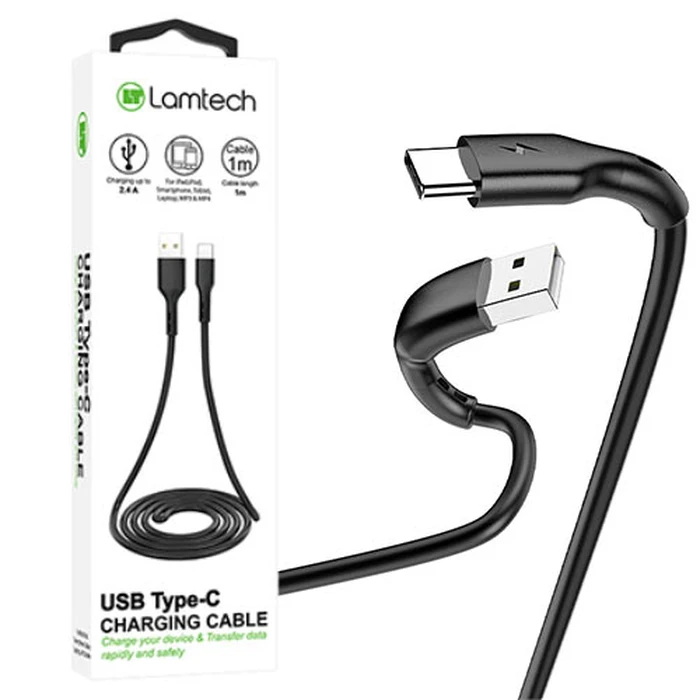 Καλώδιo USB Lamtech Data Type-C 1m Black