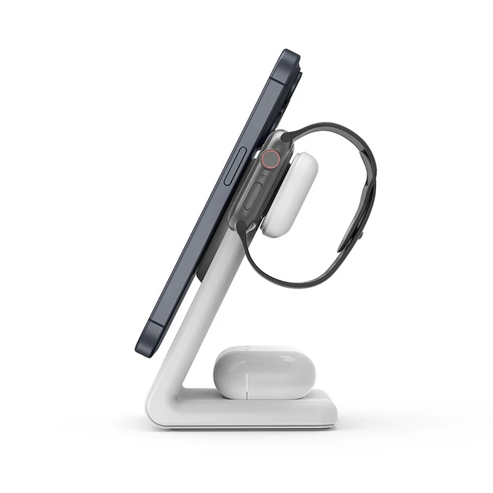 Crong MagSpot Pivot Stand MagSafe 3-in-1 Wireless Charger (white)