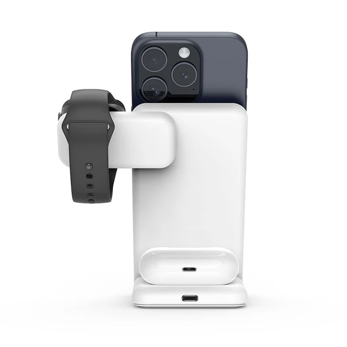 Crong MagSpot Pivot Stand MagSafe 3-in-1 Wireless Charger (white)