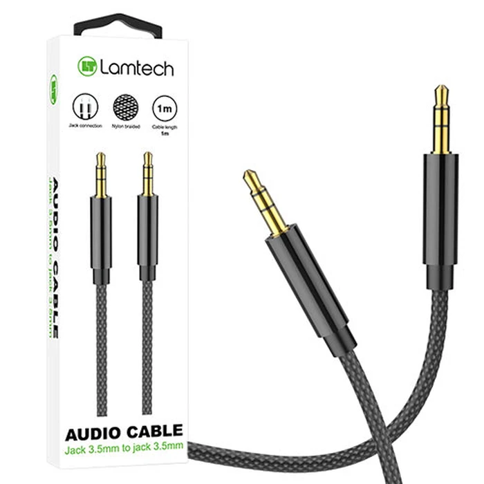 Καλώδιo 3,5mm Lamtech AUDIOCABLE BRAIDED 1m to 3.5mm Black